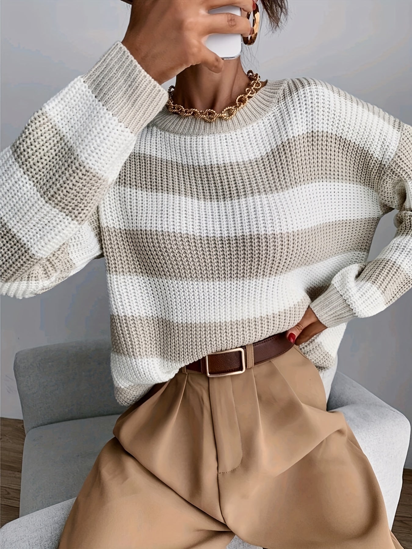 Isabelle™ Damen Strickpullover mit Streifenmuster