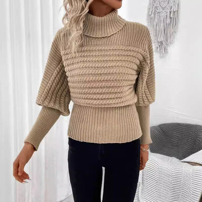 Bettina | Strickpullover mit Zopfmuster und hohem Kragen