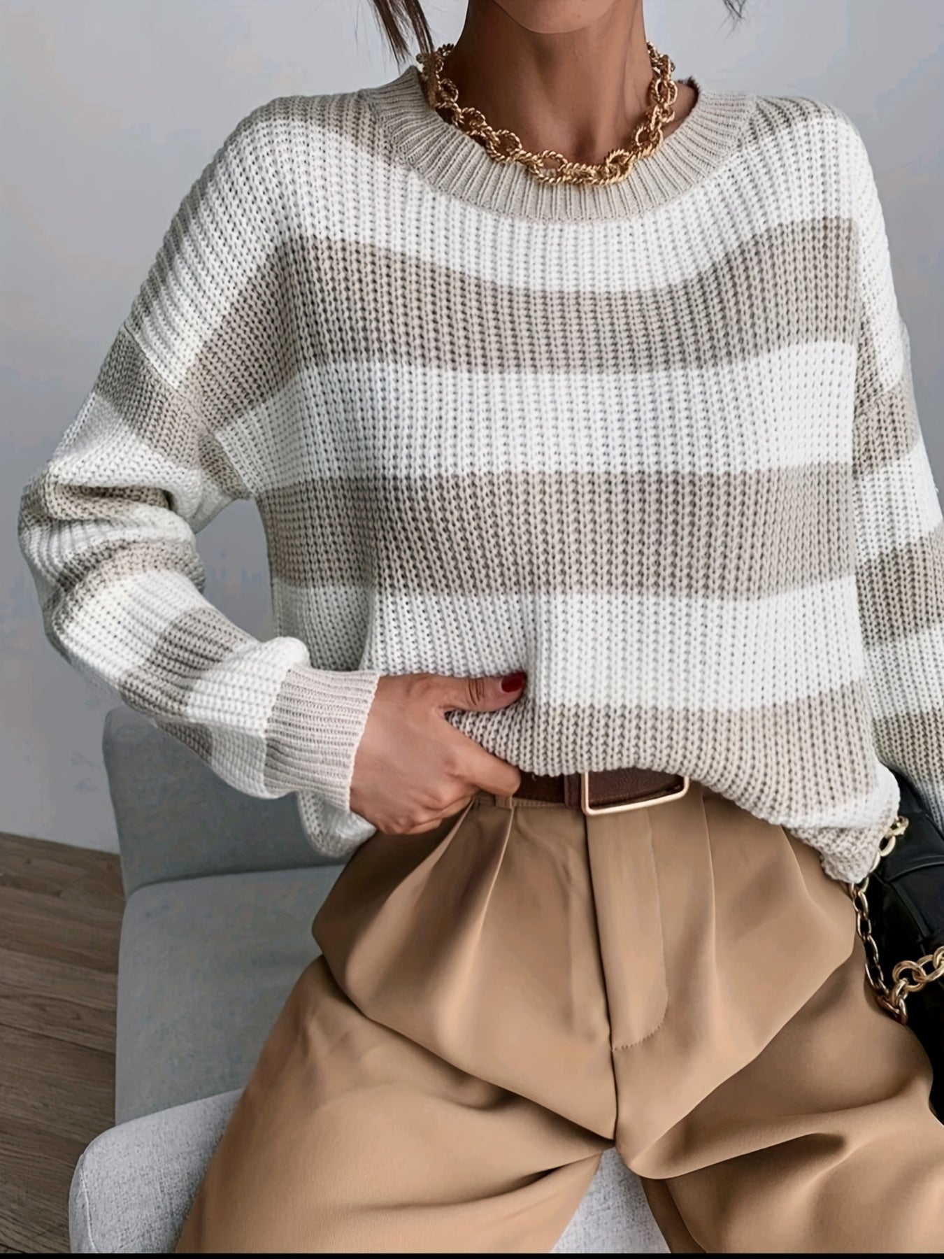 Isabelle™ Damen Strickpullover mit Streifenmuster